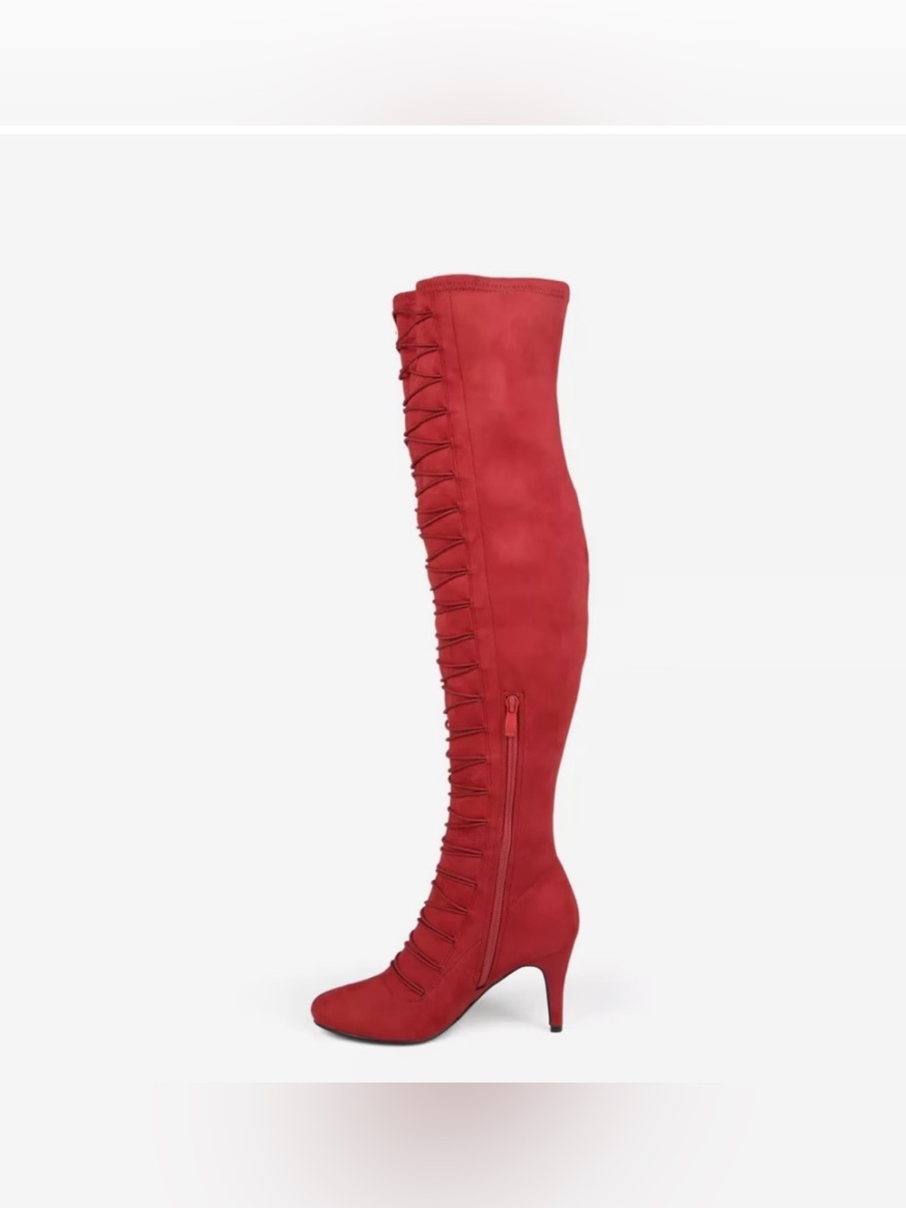Journee Collection Red Over-the-Knee Lace-Up Heeled Boot - Picture 2 of 6
